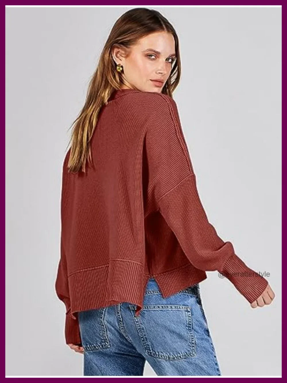 Oversized Cropped Pullover Sweater Batwing Sleeve Side Slits Viscose Blend